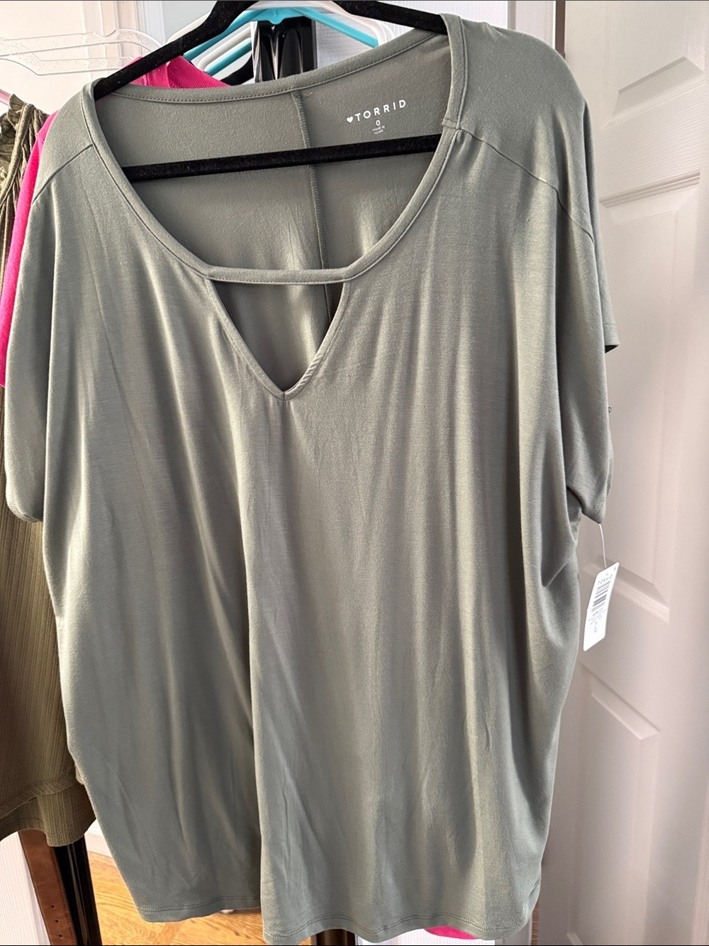 torrid Olive Short-Sleeve V-Neck Keyhole Top